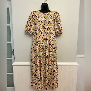 Old Navy Floral Balloon Sleeve Tiered Midi Dress, Size Small